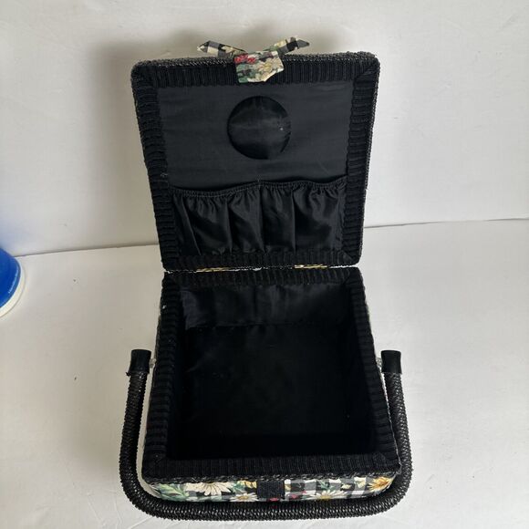 Sewing Box Basket Vintage Square Floral Design Padded w/ Handle - Picture 5 of 10